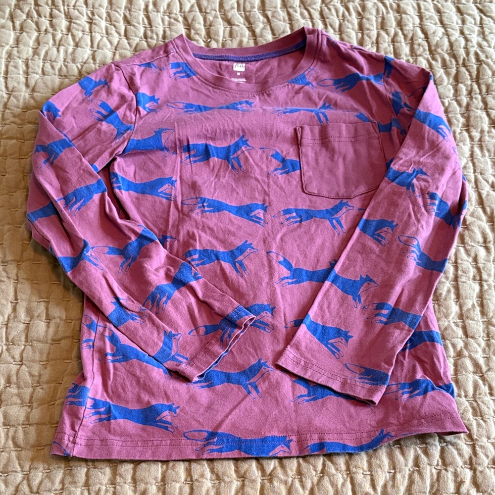Tea Collection Pink Long Sleeve Shirt with Blue Animal Design